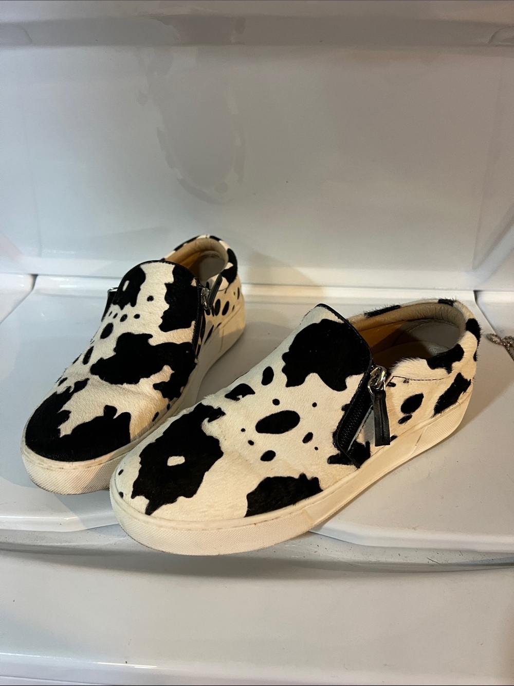 Sartore Black and White Cow-Print Slip-On Flats size 8